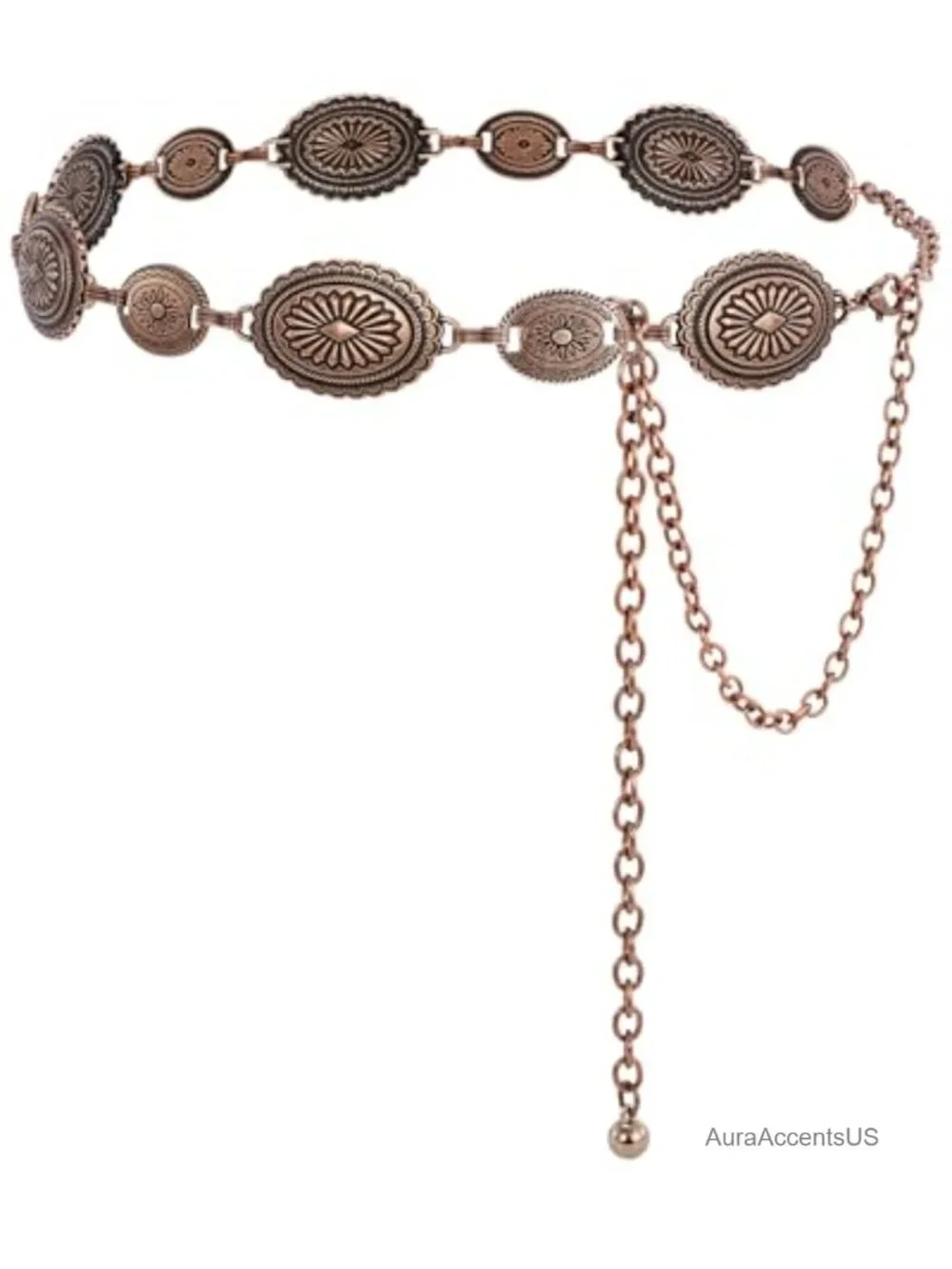 Women Western Concho Chain Belt Cowgirl Boho Country Concert Metal Belt